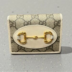 Gucci Horsebit 1955 Card Case Wallet – GG Supreme / White Trim